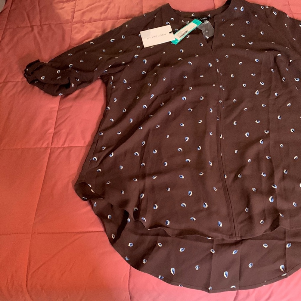 Brown print 3/4 length sleeve shirt, never worn.